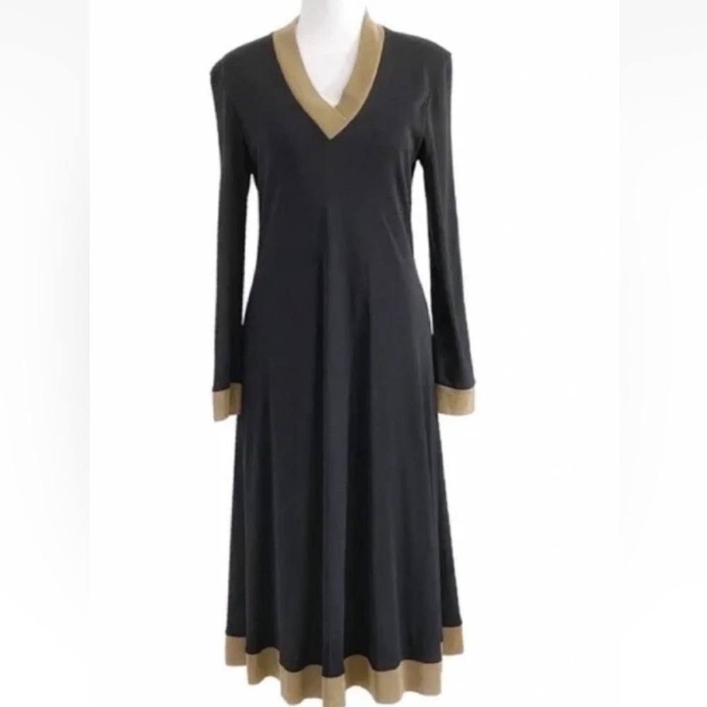 Marie Saint Pierre  Black Gold Long Sleeves Dress Size 1 XS
